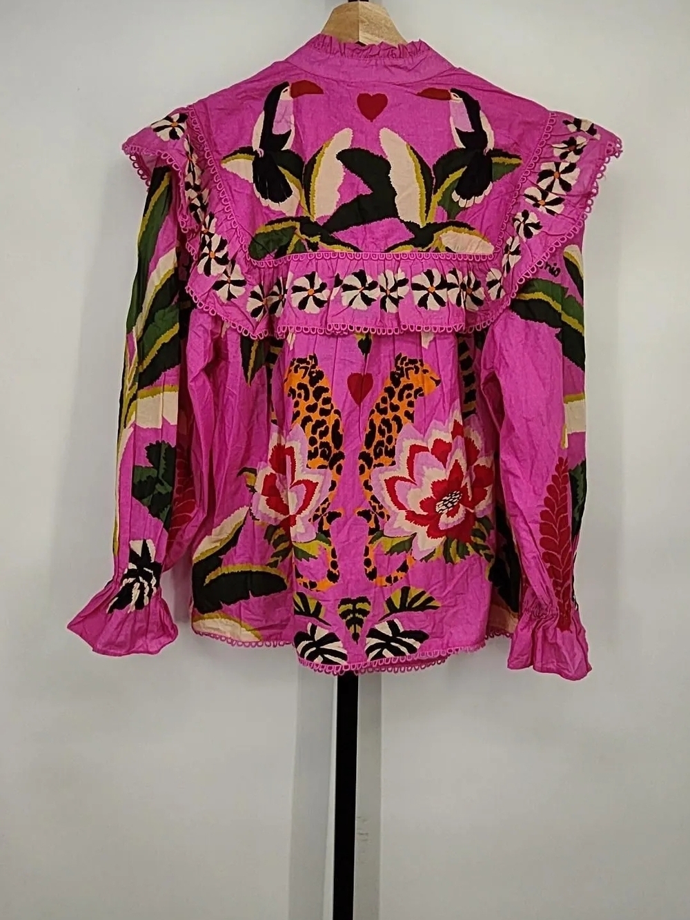 FARM Rio Pink Floral Ruffle Peasant Blouse - Picture 3 of 4